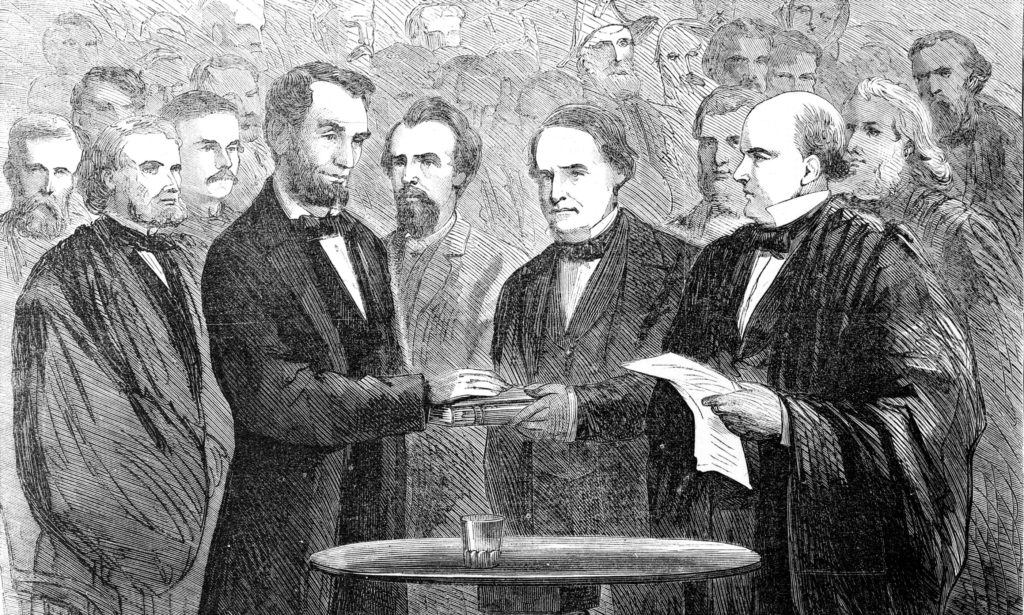 CROP Lincoln taking the oath at his second inauguration scaled